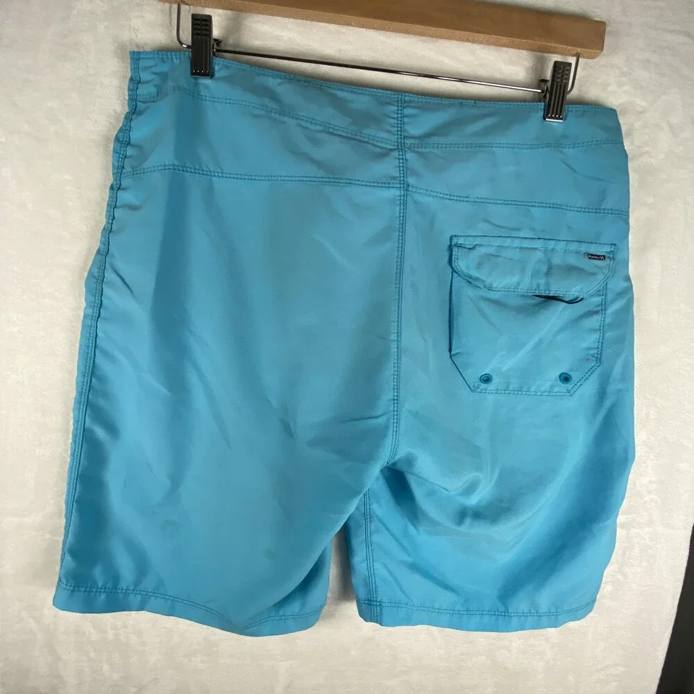 Hurley Shorts Mens 32 Blue Solid Boardshorts Swim Trunks Drawstring Back Pocket
